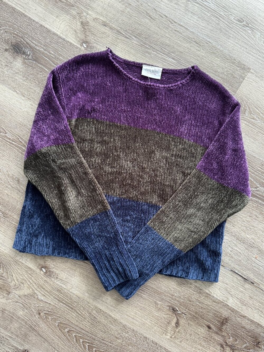 Vintage 90s East West Chenille Sweater | Colourblock Grunge Fuzzy Cropped S/M